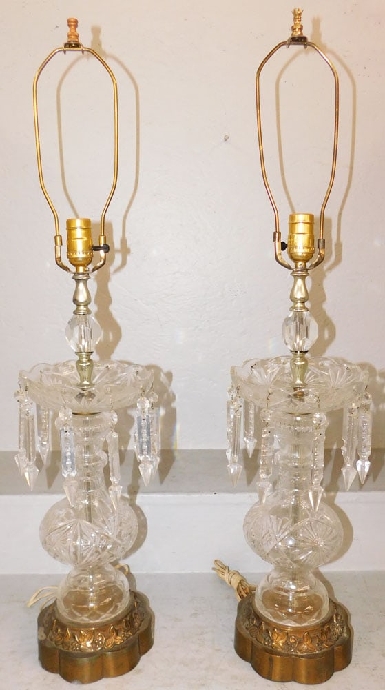 Pair of Cut Crystal Luster Style Lamps with Prisms (1 of 7)
