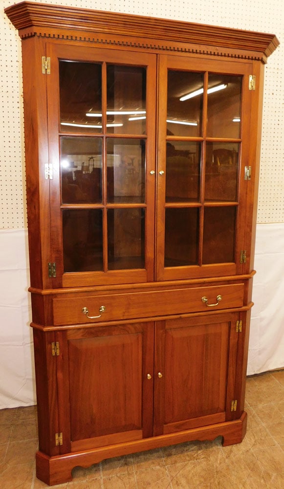 Walnut One Piece Glass Door Corner Cabinet (1 of 7)