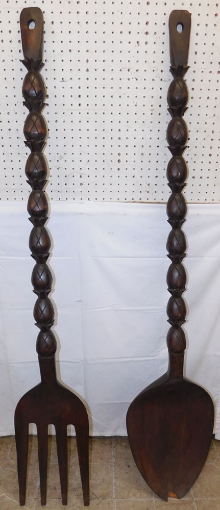 Large Decorative Carved Mahogany Fork & Spoon Wall Hangings (1 of 6)