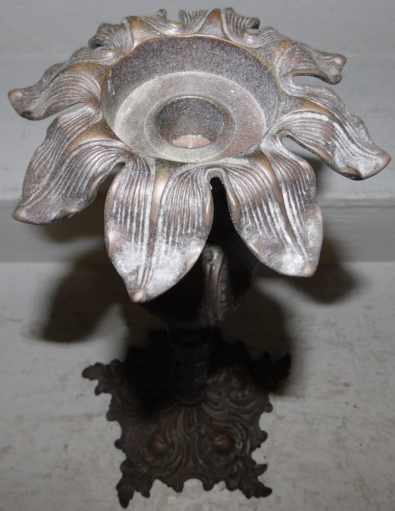 Ornate Cast Bronze Candlestick  - 4