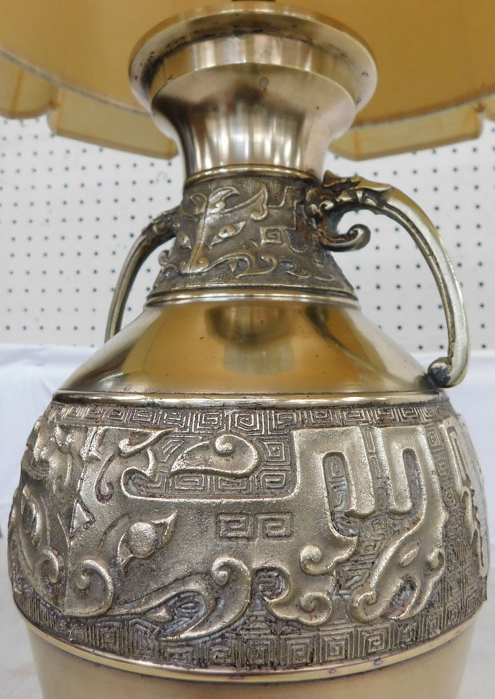Oriental Brass Urn Made Into Lamp - 4