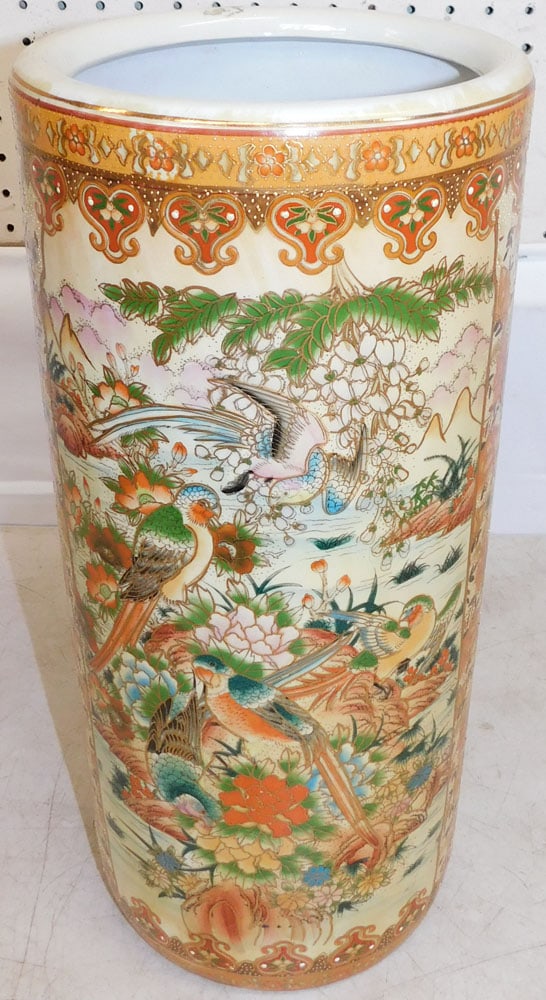 Oriental Paint Decorated Porcelain Umbrella Stand (1 of 5)