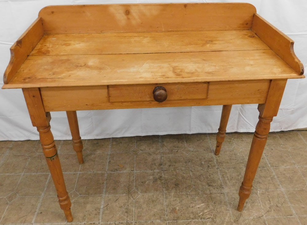 Antique Pine One Drawer Console: Antique Pine One Drawer Console . 34 1/4" H 38" W 17 1/2" D ALL DESCRIPTIONS AND ANY CONDITION STATEMENT GIVEN BY LANGSTON AUCTION GALLERY ARE STRICTLY OPINIONS AND LANGSTON'S SHALL HAVE NO RESPONSIBI
