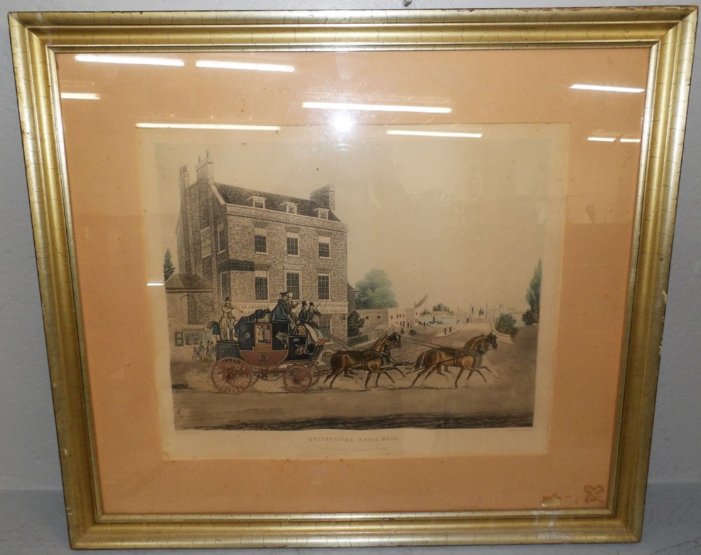 Framed Colored Engraving Entitled Quicksilver Royal-Mail: Framed Colored Engraving Entitled Quicksilver Royal-Mail. 24 3/4" x 28" ALL DESCRIPTIONS AND ANY CONDITION STATEMENT GIVEN BY LANGSTON AUCTION GALLERY ARE STRICTLY OPINIONS AND LANGSTON'S SHALL HAVE N