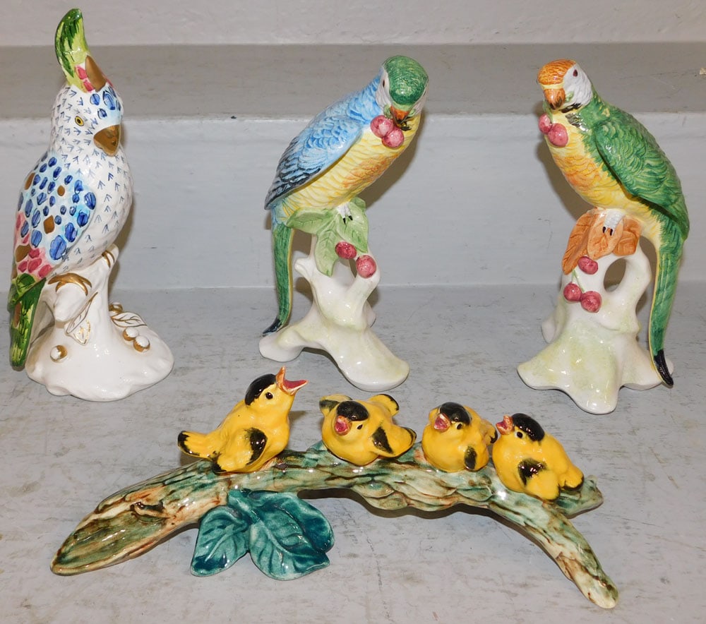 Lot of Painted Porcelain Bird Figurines, One by Chelsea House: Lot of Painted Porcelain Bird Figurines, One by Chelsea House. Up to 10 1/4" H 4 1/2" W ALL DESCRIPTIONS AND ANY CONDITION STATEMENT GIVEN BY LANGSTON AUCTION GALLERY ARE STRICTLY OPINIONS AND LANGSTO