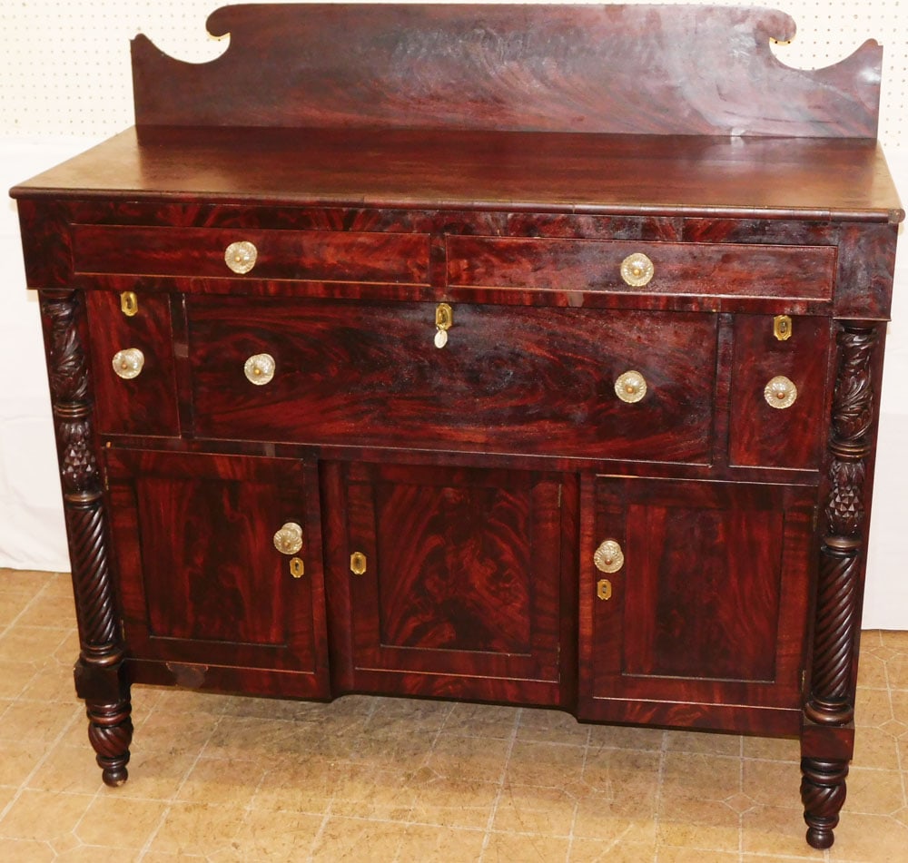 19th Century Mahogany Empire Acanthus Carved Column Sideboard with Cellarette Drawers (1 of 11)