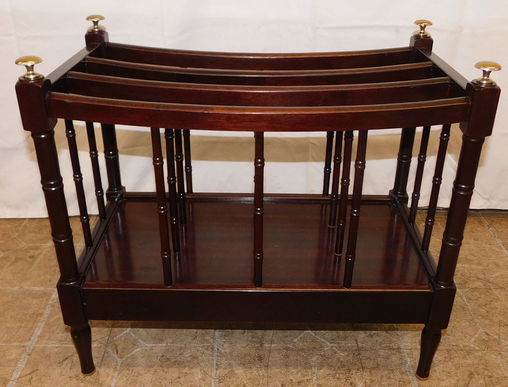 Mahogany Faux Bamboo Canterbury: Mahogany Faux Bamboo Canterbury. 19" H 21 1/2" W 12" D ALL DESCRIPTIONS AND ANY CONDITION STATEMENT GIVEN BY LANGSTON AUCTION GALLERY ARE STRICTLY OPINIONS AND LANGSTON'S SHALL HAVE NO RESPONSIBILITY 