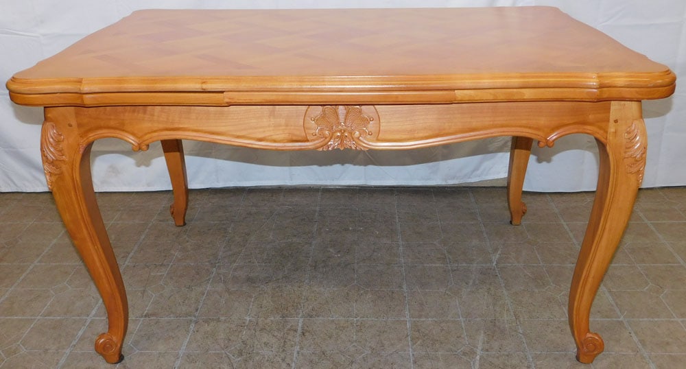Cherry French Parquetry Inlaid Top Draw Leaf Dining Table (1 of 10)