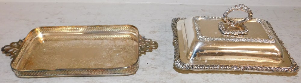 Small Silverplated Covered Vegetable Dish by Barker Ellis & Small Gallery Dish (1 of 4)