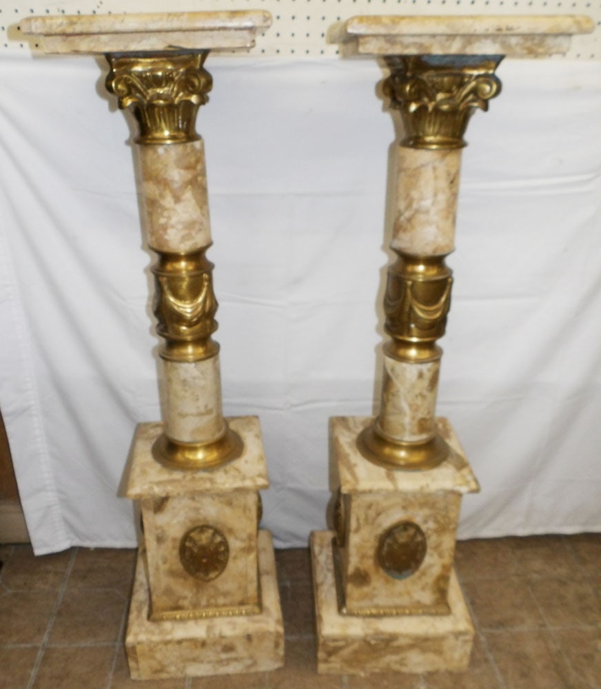 Pair of Brass & Marble Corinthian Column Pedestals (1 of 5)