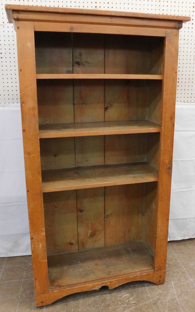 Antique Pine Open Bookshelf: Antique Pine Open Bookshelf . 61" H 34 1/4" W 15" D ALL DESCRIPTIONS AND ANY CONDITION STATEMENT GIVEN BY LANGSTON AUCTION GALLERY ARE STRICTLY OPINIONS AND LANGSTON'S SHALL HAVE NO RESPONSIBILITY FOR