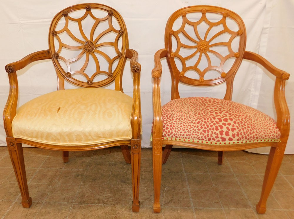 Two Cherry Webb Back Arm Chairs: Two Cherry Webb Back Arm Chairs . 38" H 23 1/4" W 23" D ALL DESCRIPTIONS AND ANY CONDITION STATEMENT GIVEN BY LANGSTON AUCTION GALLERY ARE STRICTLY OPINIONS AND LANGSTON'S SHALL HAVE NO