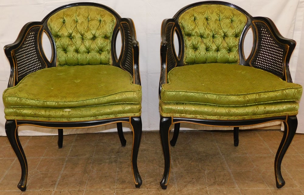 Pair of Painted Wood & Cane Upholstered Arm Chairs (1 of 5)