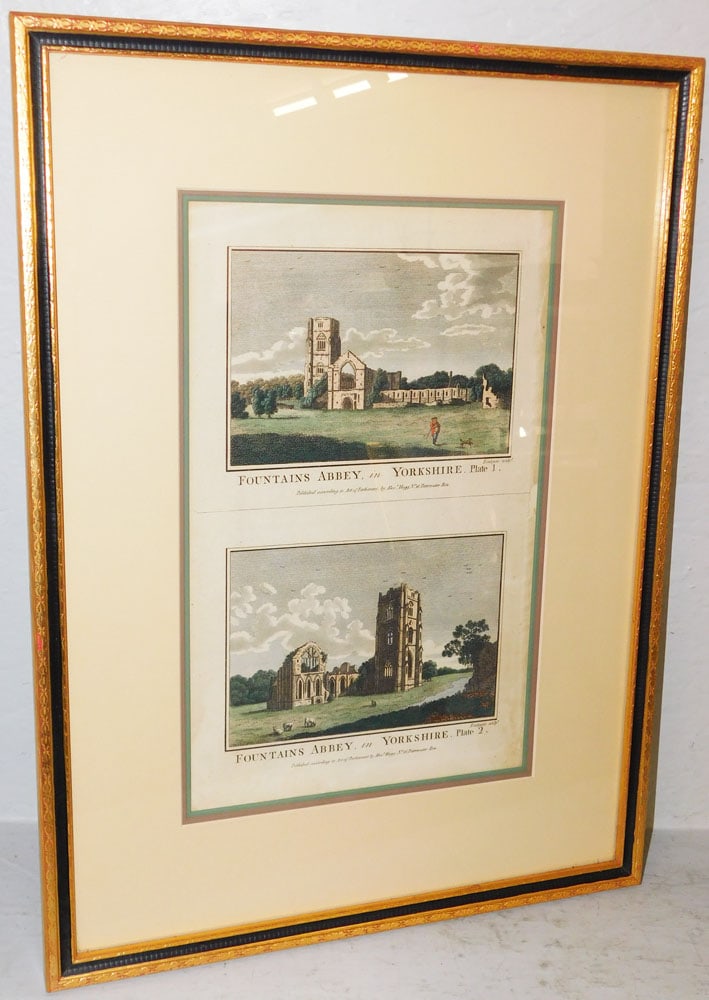 Framed Colored Picturesque View English Engravings in Yorkshire: Framed Colored Picturesque View English Engravings in Yorkshire. 22" x 16 1/4" ALL DESCRIPTIONS AND ANY CONDITION STATEMENT GIVEN BY LANGSTON AUCTION GALLERY ARE STRICTLY OPINIONS AND LANGSTON'S