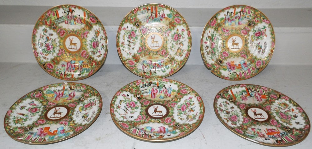 Lot of 19th Century Rose Medallion Plates & Bowls, (Some As Is): Lot of 19th Century Rose Medallion Plates & Bowls, (Some As Is). Up to 9 3/4" Dia. ALL DESCRIPTIONS AND ANY CONDITION STATEMENT GIVEN BY LANGSTON AUCTION GALLERY ARE STRICTLY OPINIONS AND LANGSTON'S