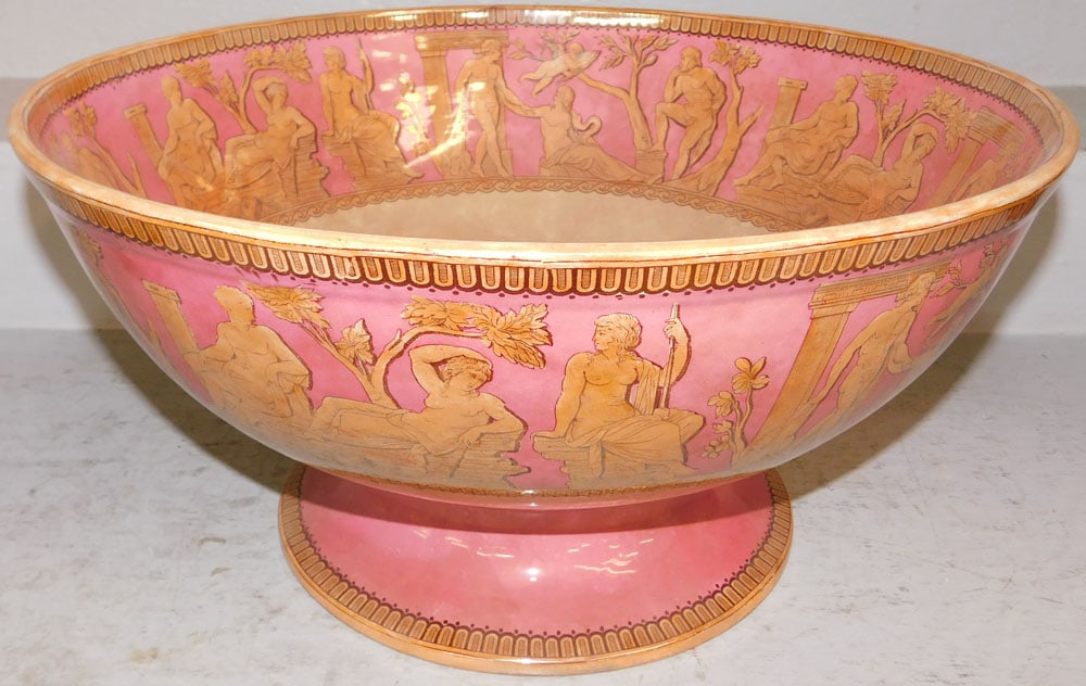 Large Antique English Furnival Ironstone Pedestal Punch Bowl, (Has Hairline): Large Antique English Furnival Ironstone Pedestal Punch Bowl, (Has Hairline). 10" H 19 1/2" Dia. ALL DESCRIPTIONS AND ANY CONDITION STATEMENT GIVEN BY LANGSTON AUCTION GALLERY ARE STRICTLY OPINIONS