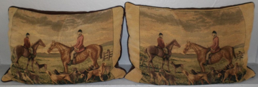 Pair of Fox Hunt Equestrian Scene Pillows (1 of 4)