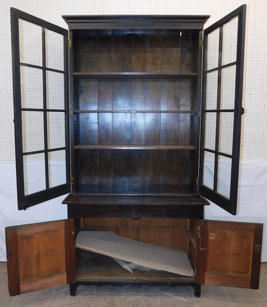 Antique Two Piece Painted Pine Step Back Cupboard  - 2