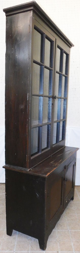 Antique Two Piece Painted Pine Step Back Cupboard  - 5