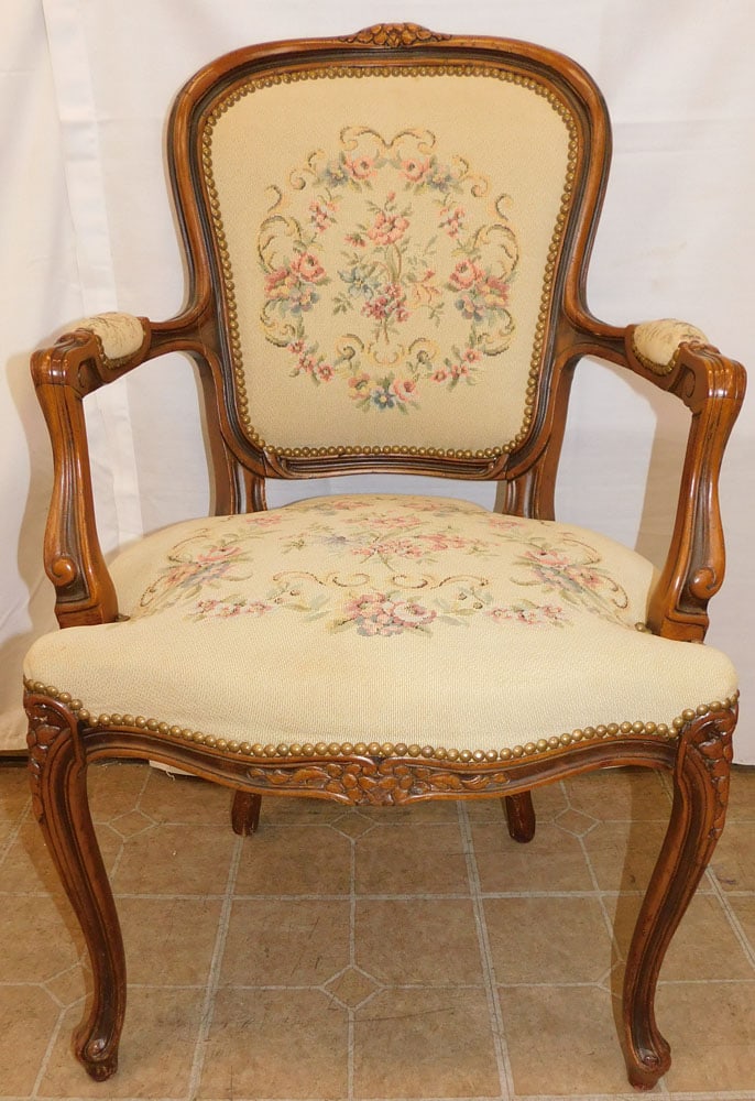Carved Walnut Tapestry & Upholstered Fauteuil (1 of 5)