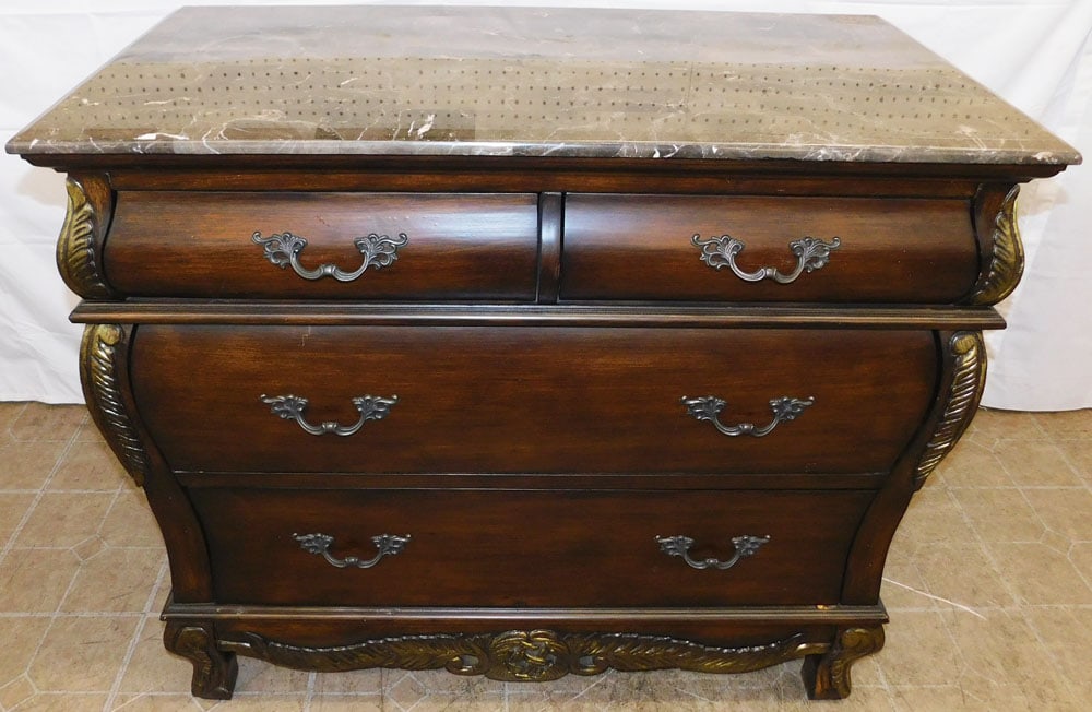 Painted Two Over Two Drawer Marble Top Commode (1 of 7)