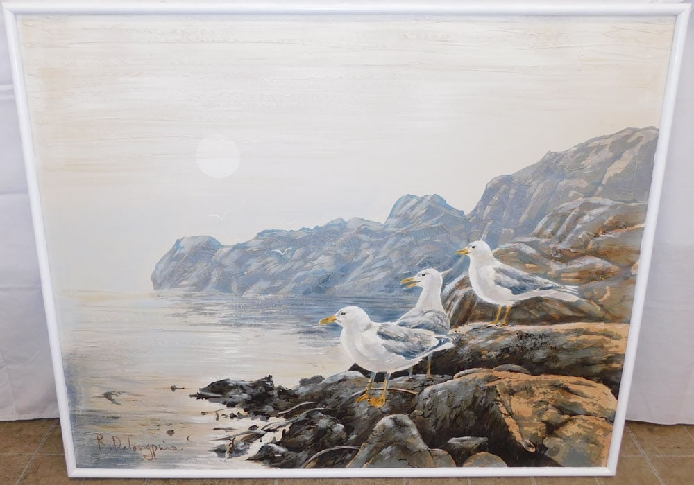 Framed Oil on Canvas of Seagulls Artist Signed: Framed Oil on Canvas of Seagulls Artist Signed . 41 3/4" x 51 1/4" ALL DESCRIPTIONS AND ANY CONDITION STATEMENT GIVEN BY LANGSTON AUCTION GALLERY ARE STRICTLY OPINIONS AND LANGSTON'S SHALL HAVE NO
