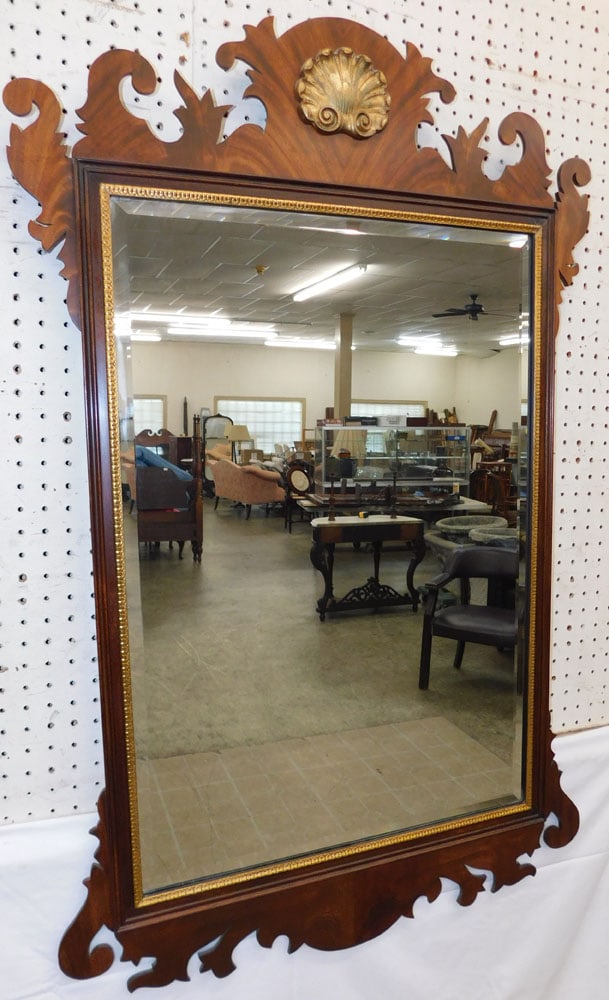 Mahogany Framed Bevel Edge Mirror by Henkel Harris: Mahogany Framed Bevel Edge Mirror by Henkel Harris . 40 1/2" x 29 1/4" ALL DESCRIPTIONS AND ANY CONDITION STATEMENT GIVEN BY LANGSTON AUCTION GALLERY ARE STRICTLY OPINIONS AND LANGSTON'S SHALL HAVE NO