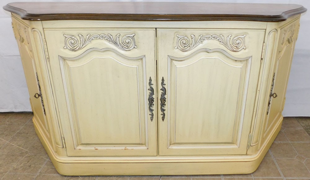Painted & Walnut Four Door Server by White Furniture Co.: Painted & Walnut Four Door Server by White Furniture Co.. 30 1/2" H 61" W 19" D ALL DESCRIPTIONS AND ANY CONDITION STATEMENT GIVEN BY LANGSTON AUCTION GALLERY ARE STRICTLY OPINIONS AND LANGSTON'S