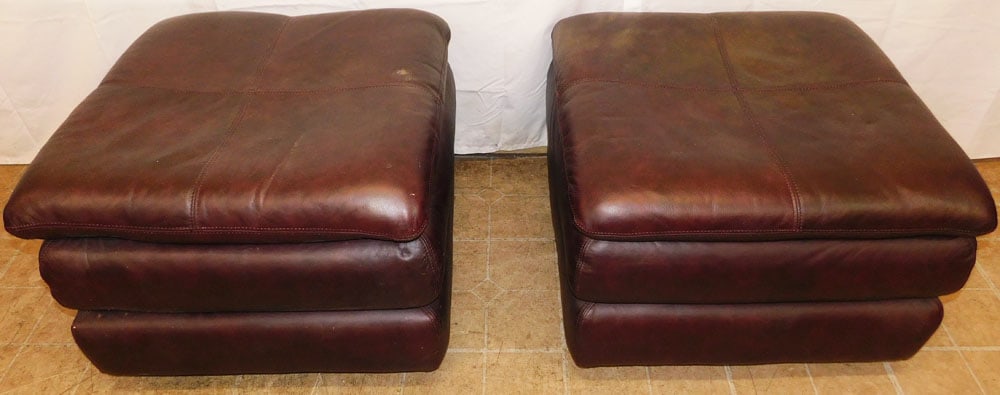Pair of Leather Upholstered Ottomans (1 of 5)