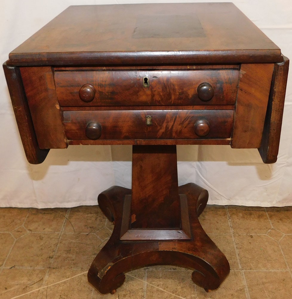 19th Century Mahogany Two Drawer Empire Drop Leaf Stand (1 of 6)