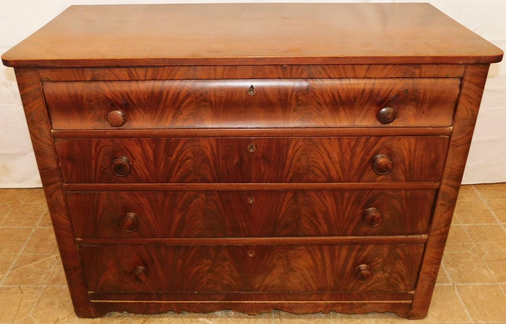 19th Century Mahogany Empire Four Drawer Chest: 19th Century Mahogany Empire Four Drawer Chest . 33 1/2" H 45" W 20 1/2" D ALL DESCRIPTIONS AND ANY CONDITION STATEMENT GIVEN BY LANGSTON AUCTION GALLERY ARE STRICTLY OPINIONS AND LANGSTON'S SHALL