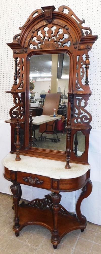 Antique Carved Walnut Victorian Marble Top Etagere (1 of 9)