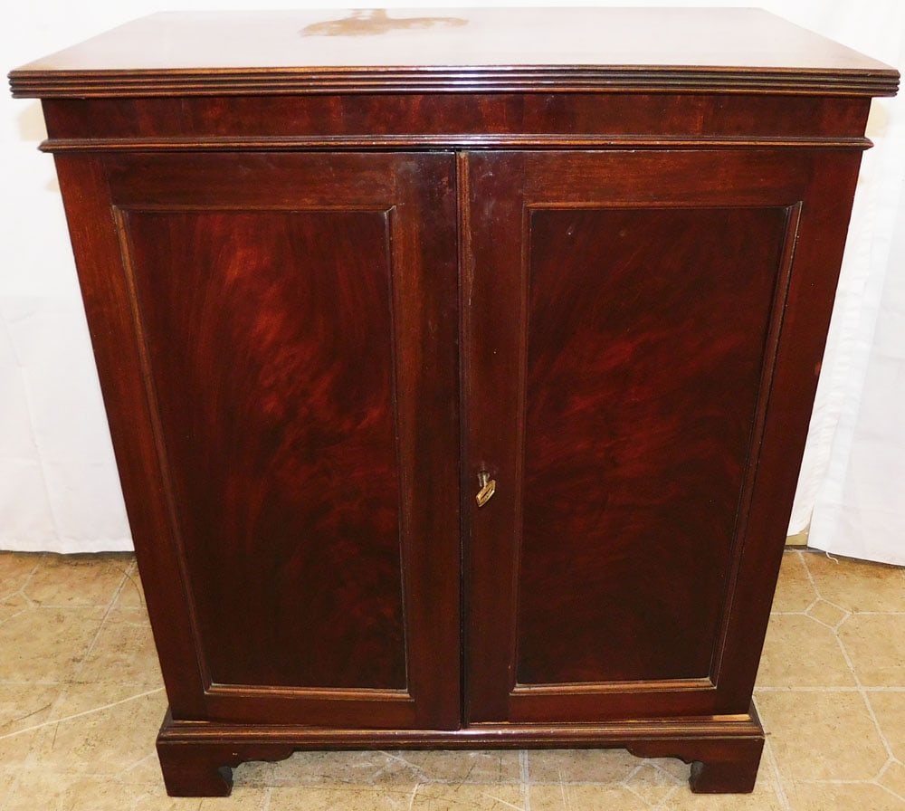 Mahogany Two Door Cabinet: Mahogany Two Door Cabinet. 32" H 27" W 15 3/4" D ALL DESCRIPTIONS AND ANY CONDITION STATEMENT GIVEN BY LANGSTON AUCTION GALLERY ARE STRICTLY OPINIONS AND LANGSTON'S SHALL HAVE NO RESPONSIBILITY FOR