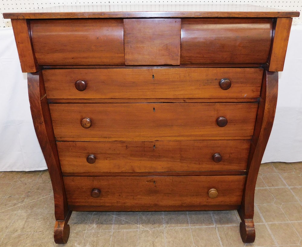 19th Century Walnut Empire Three Over Four Drawer Chest: 19th Century Walnut Empire Three Over Four Drawer Chest . 47 1/2" H 44" W 24 1/4" D ALL DESCRIPTIONS AND ANY CONDITION STATEMENT GIVEN BY LANGSTON AUCTION GALLERY ARE STRICTLY OPINIONS AND LANGSTON'S