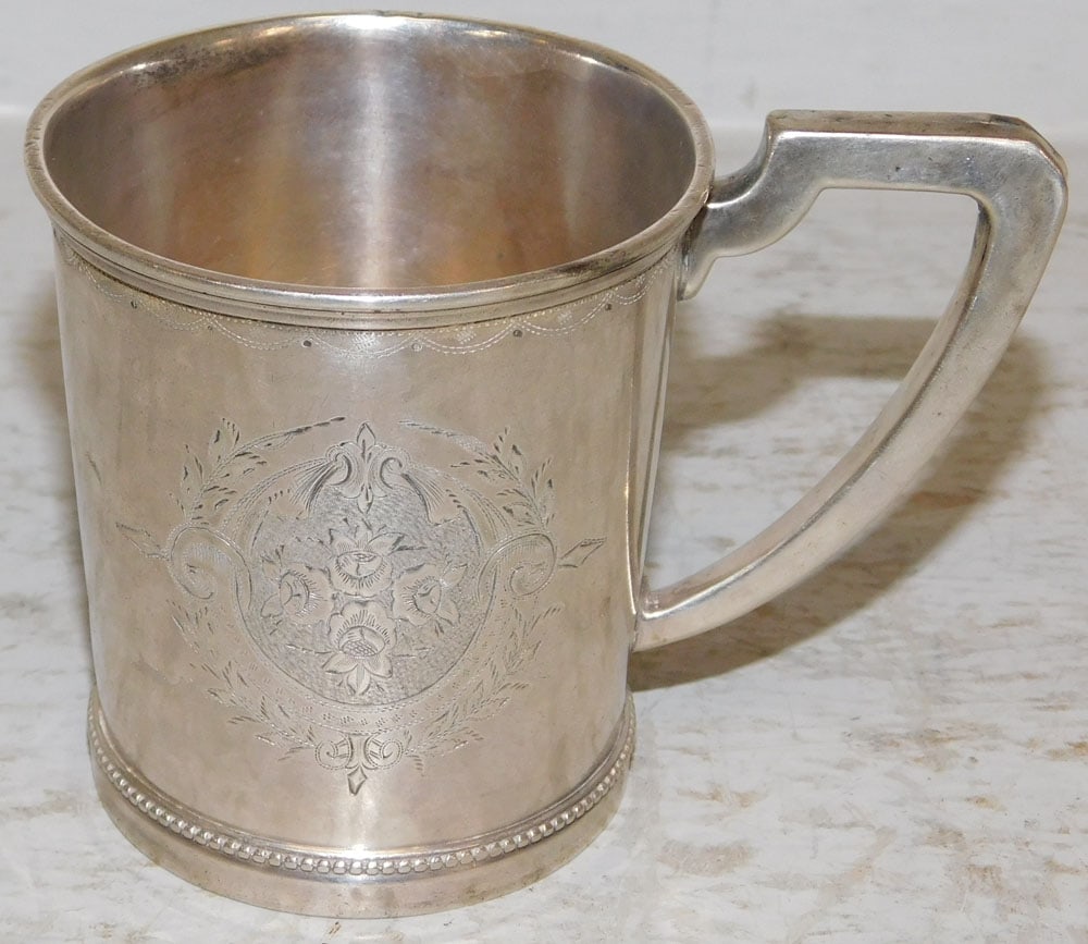 Antique Coin Silver Mug with Handle Dated 1867, 3.98 ozt. (1 of 5)