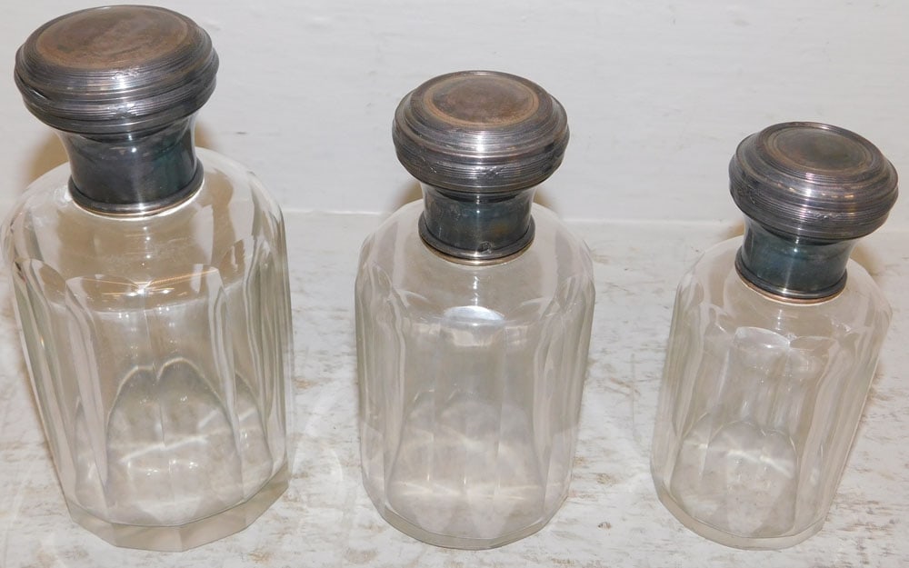 Three Sterling Top Glass Perfume Bottles (1 of 6)