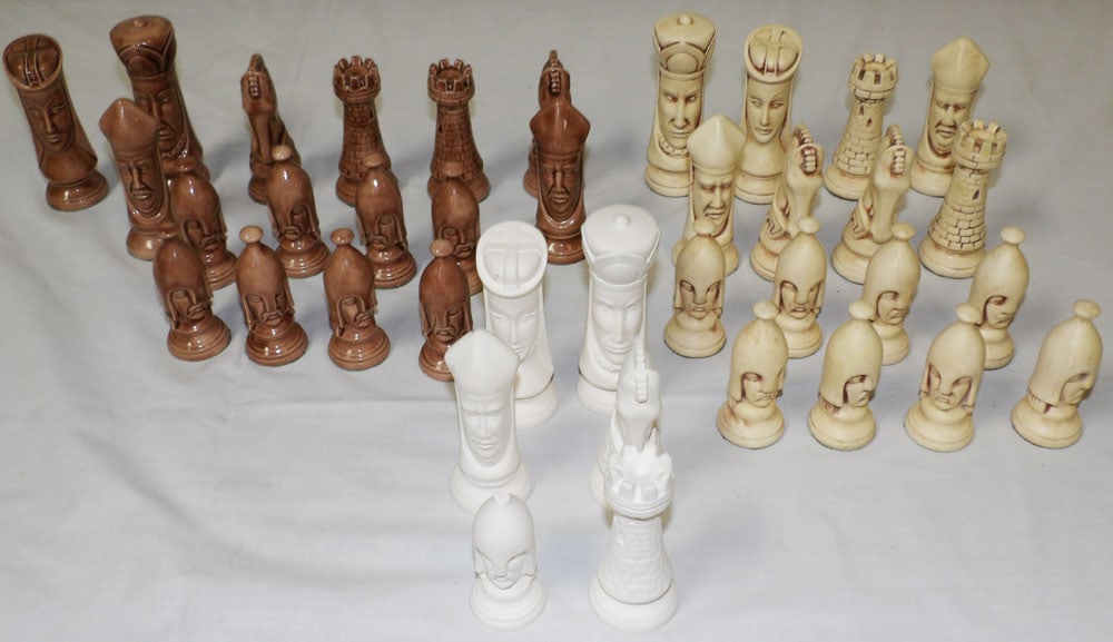Lot of Porcelain Chess Pieces: Lot of Porcelain Chess Pieces . Up to 4" H 1 1/2" W "ALL DESCRIPTIONS AND ANY CONDITION STATEMENT GIVEN BY LANGSTON AUCTION GALLERY ARE STRICTLY OPINIONS AND LANGSTON'S SHALL HAVE NO RESPONSIBILITY