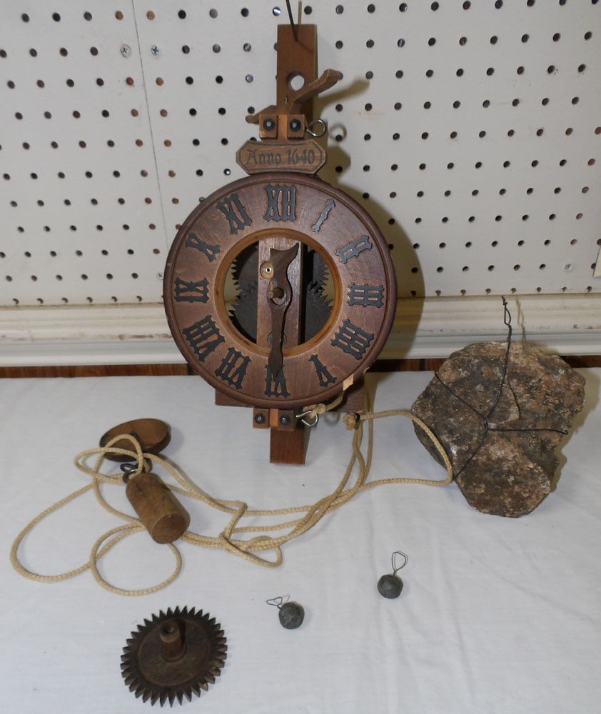 Wooden Open Escapement Clock with Weights