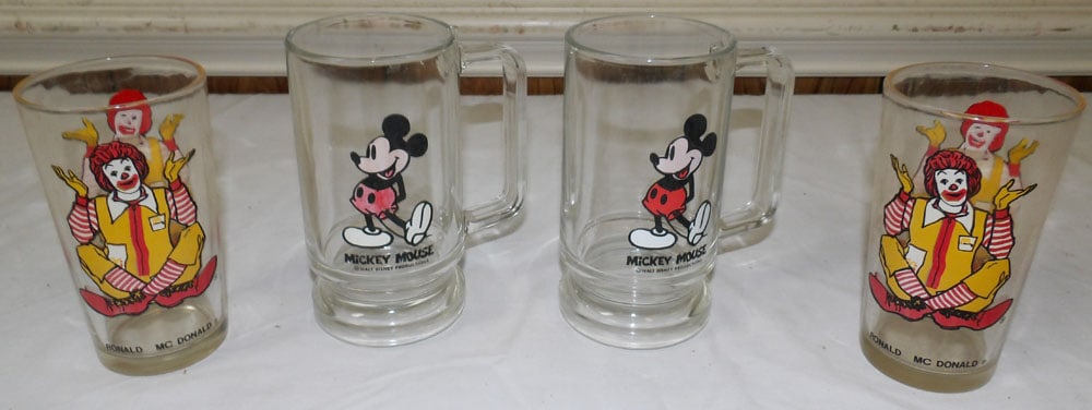 Lot of Vintage Advertising Mickey Mouse & McDonalds Glasses (1 of 4)