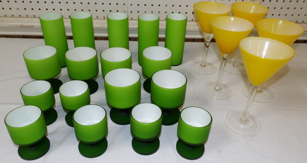 Lot of Vintage Colored Glass Stemware (1 of 3)