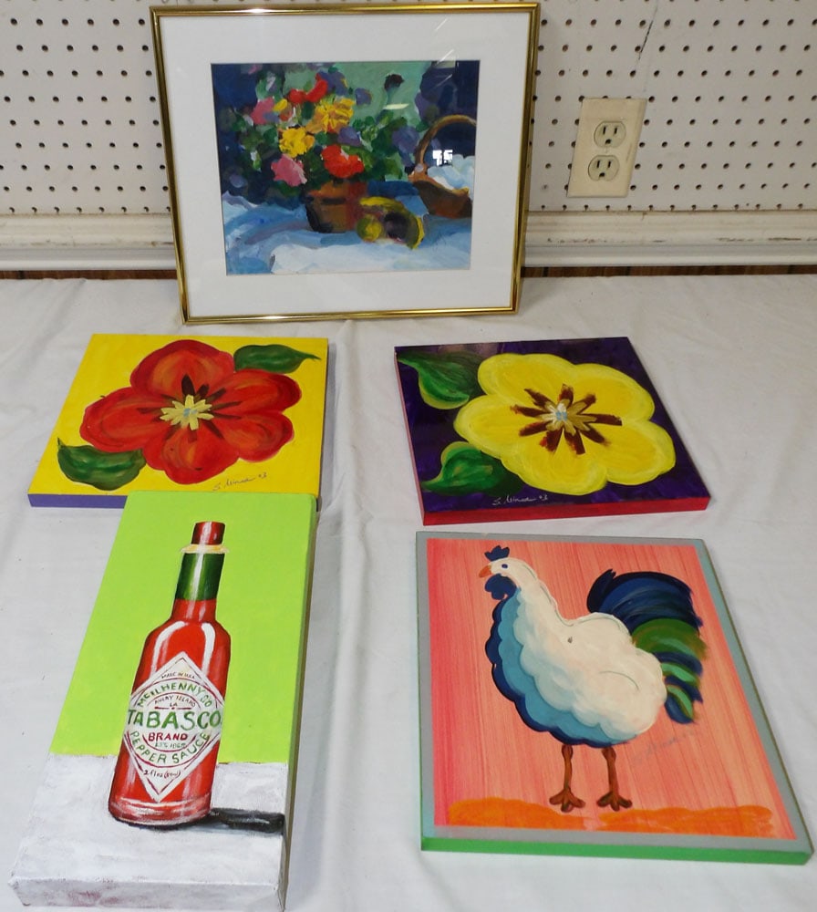 Lot of Framed Acrylic Art: Lot of Framed Acrylic Art . Up to 12 1/2" H 15" W "ALL DESCRIPTIONS AND ANY CONDITION STATEMENT GIVEN BY LANGSTON AUCTION GALLERY ARE STRICTLY OPINIONS AND LANGSTON'S SHALL HAVE NO RESPONSIBILITY FOR 