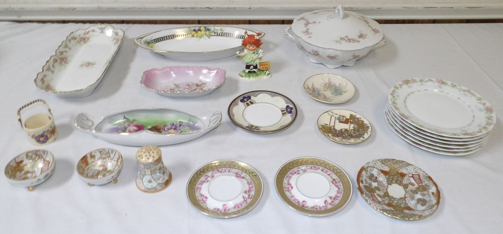 Lot of Nippon, Limoges, & Other Hand Painted Porcelain: Lot of Nippon, Limoges, & Other Hand Painted Porcelain . Up to 2" H 13 1/4" W "ALL DESCRIPTIONS AND ANY CONDITION STATEMENT GIVEN BY LANGSTON AUCTION GALLERY ARE STRICTLY OPINIONS AND LANGSTON'S SHALL