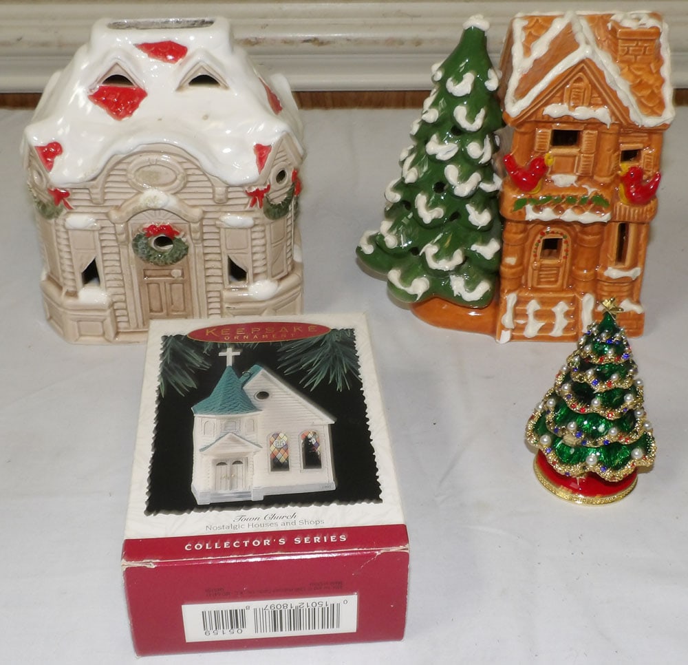 Lot of Porcelain & Metal Christmas Ornaments (1 of 3)