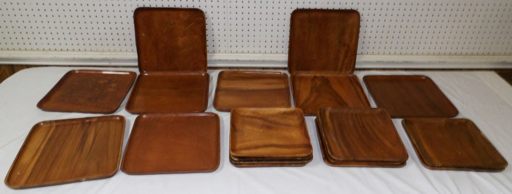 Lot of Wooden Trays: Lot of Wooden Trays. Up to 11 3/4" Dia. "ALL DESCRIPTIONS AND ANY CONDITION STATEMENT GIVEN BY LANGSTON AUCTION GALLERY ARE STRICTLY OPINIONS AND LANGSTON'S SHALL HAVE NO RESPONSIBILITY FOR ERRORS OR 