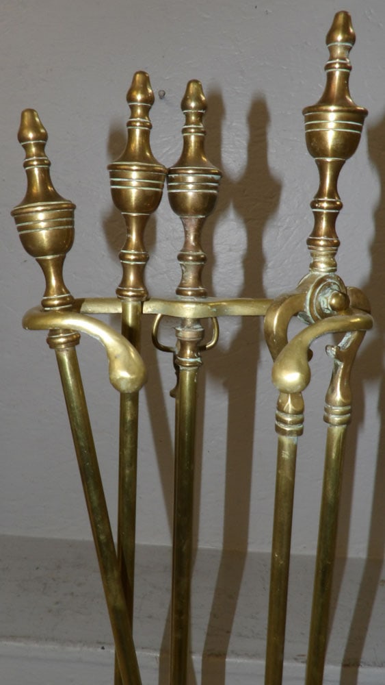 Five Piece Brass Fire Place Tool Set - 3