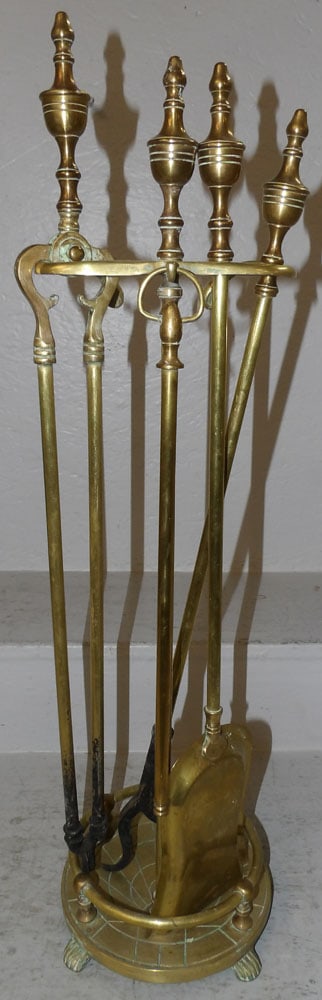 Five Piece Brass Fire Place Tool Set - 4