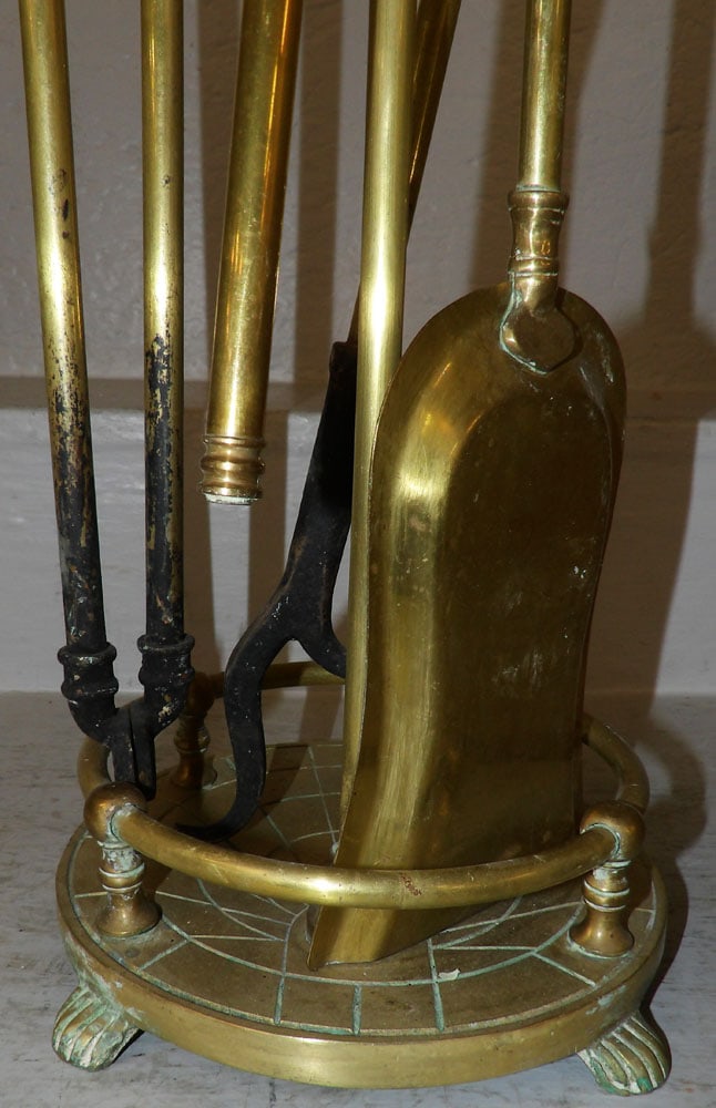 Five Piece Brass Fire Place Tool Set - 5