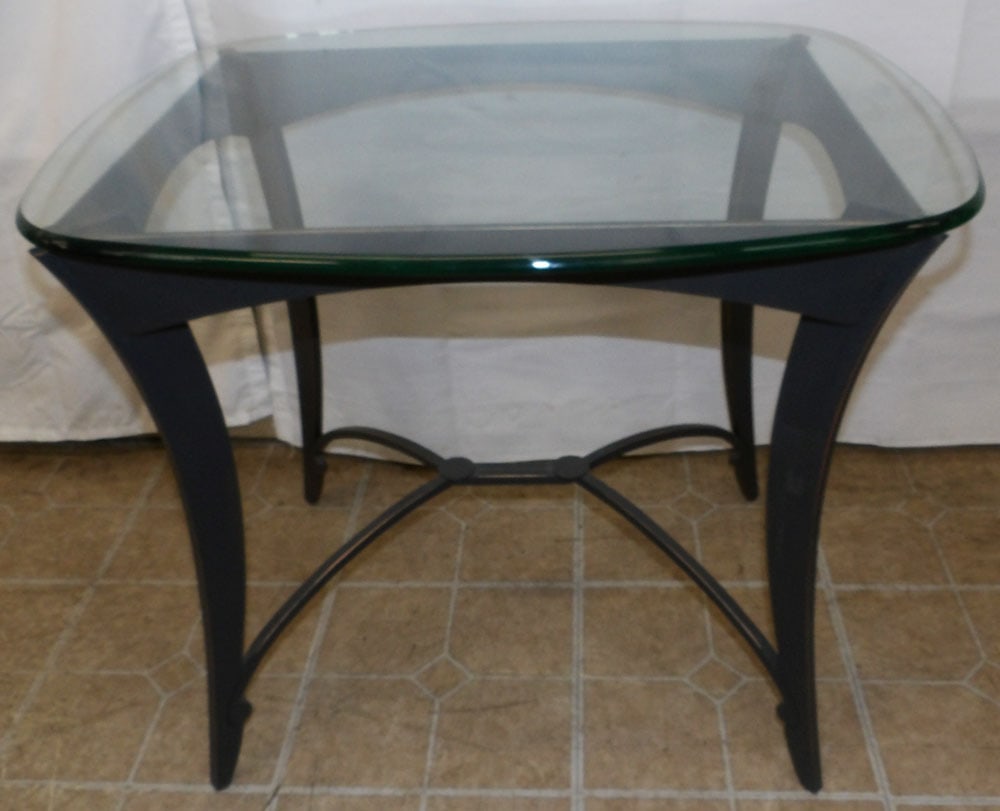 Modern Glass Top Painted Metal Base Lamp Table (1 of 4)