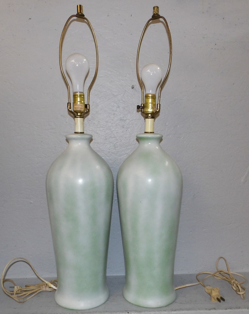 Pair of Painted Porcelain Vases Made Into Lamps: Pair of Painted Porcelain Vases Made Into Lamps. 33" H 7 1/2" Dia. "ALL DESCRIPTIONS AND ANY CONDITION STATEMENT GIVEN BY LANGSTON AUCTION GALLERY ARE STRICTLY OPINIONS AND LANGSTON'S SHALL HAVE NO