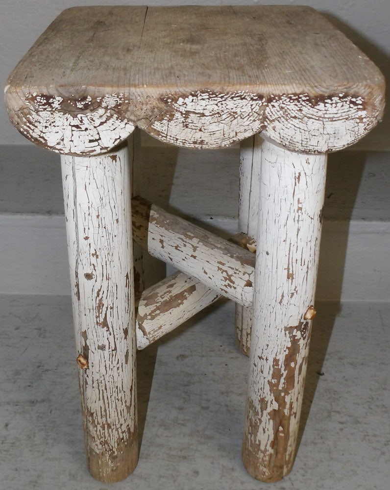 Painted Pine Stool: Painted Pine Stool . 18" H 10" Dia. "ALL DESCRIPTIONS AND ANY CONDITION STATEMENT GIVEN BY LANGSTON AUCTION GALLERY ARE STRICTLY OPINIONS AND LANGSTON'S SHALL HAVE NO RESPONSIBILITY FOR ERRORS OR OMIS